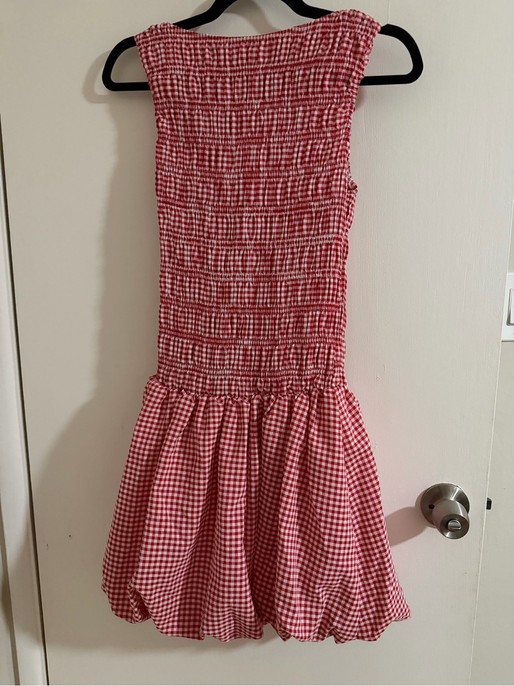 Red Gingham Smocked Kids Dress